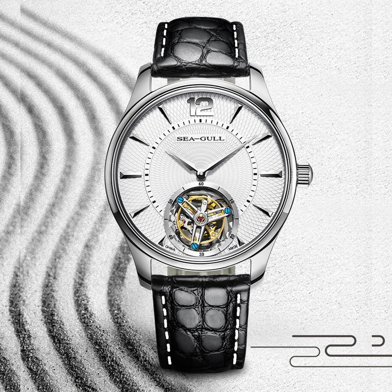 MORANO Moran Genuine Leather Band Alligator and Cowhide Replacement Deployment Buckle Watch strap18mm to 24mm Crocodile Leather Strap for Men's and Women's 21mm Alligator Black White Line-Silver Buckle - Image 3